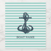 Nautisch, Anker, Mint Green Stripes Wijn Etiket (Enkel label)