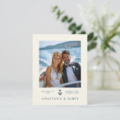 Nautisch Anker Modern Marine Blauw Foto Bruiloft Bedankkaart (Staand voorkant)