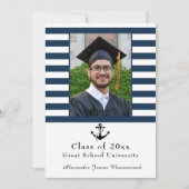 Nautisch anker Modern Navy Witte streep afstuderen Aankondiging (Voorkant)