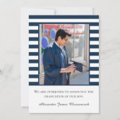 Nautisch anker Modern Navy Witte streep afstuderen Aankondiging (Achterkant)