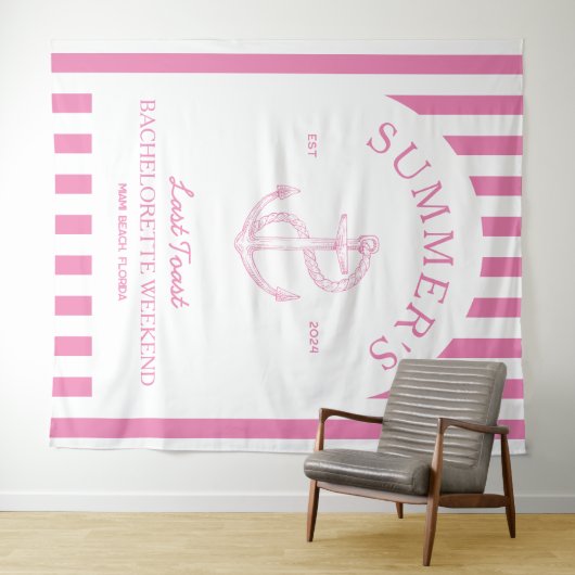 Nautisch Anker Modern roze vrijgezellenfeest Wandkleed (In Situ (horizontaal))