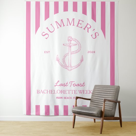 Nautisch Anker Modern roze vrijgezellenfeest Wandkleed (In situ)