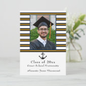 Nautisch Anker Modern zwart geel Afstuderen Aankondiging (Staand voorkant)