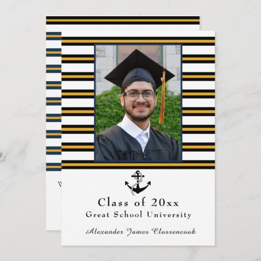Nautisch Anker Modern zwart geel Afstuderen Aankondiging (Voorkant / Achterkant)