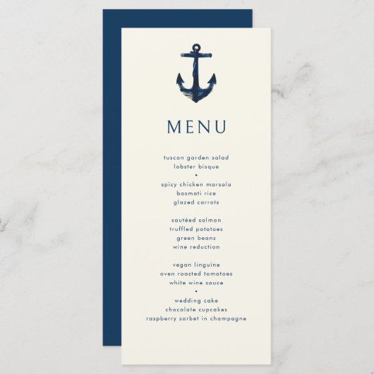 Nautisch Anker Moderne Eenvoudige Marine Blauwe Br Menu (Voorkant / Achterkant)