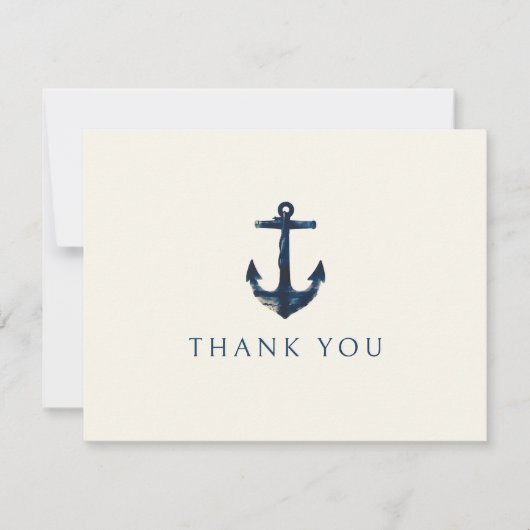 Nautisch Anker Moderne Marine Blauwe Bruiloft Bedankkaart (Voorkant)