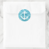 nautisch anker monogram aqua ronde sticker (Tas)