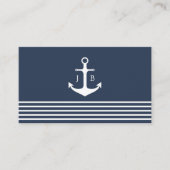 Nautisch anker monogram | Blauwe witte streep Visitekaartje (Voorkant)