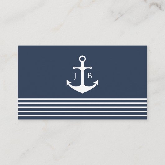 Nautisch anker monogram | Blauwe witte streep Visitekaartje (Voorkant)