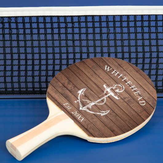 Nautisch anker monogram bruin hout tafeltennisbatje (Insitu)