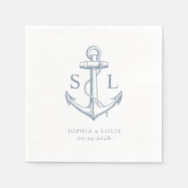 Nautisch Anker Monogram Huwelijk Dusty Blue Servet