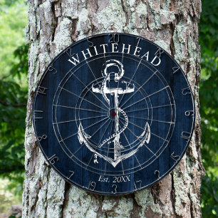 Nautisch anker-monogram in navyblauw hout dartbord
