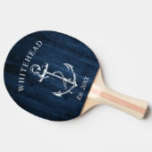 Nautisch Anker Monogram Marine Blauw Hout Tafeltennisbatje (Zijkant)