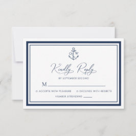 Nautisch Anker Monogram Marine Bruiloft RSVP Kaartje