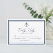 Nautisch Anker Monogram Marine Bruiloft RSVP Kaartje (Staand voorkant)