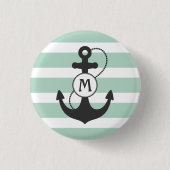 Nautisch anker monogram met lichtgroene strepen ronde button 3,2 cm (Voorkant)