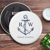 nautisch anker monogram naam button flesopener