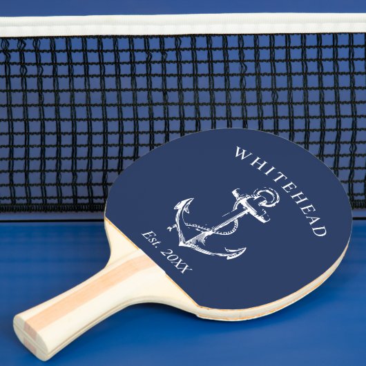 Nautisch anker monogram navyblauw tafeltennisbatje (Insitu)