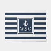 Nautisch anker monogram navyblauwe streep deurmat (Voorkant)