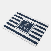 Nautisch anker monogram navyblauwe streep deurmat (Schuin)