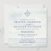 Nautisch Anker Monogram Oceaan Waterverf Bruiloft Kaart (Voorkant)