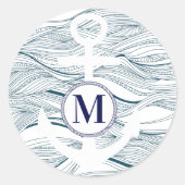 Nautisch anker monogram ronde sticker (Voorkant)