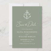 Nautisch Anker Monogram Sage Green Wedding Save The Date (Voorkant)