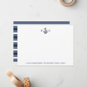 Nautisch Anker Monogram Stationery Platte Kaart Notitiekaartje (Voorkant / Achterkant in situ)