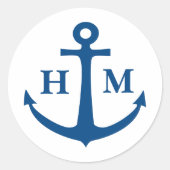 Nautisch anker monogram strand bruiloft ronde sticker (Voorkant)