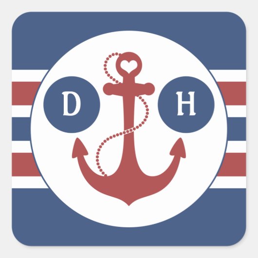 Nautisch anker monogram vierkante sticker (Voorkant)