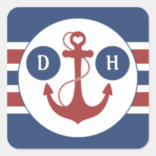 Nautisch anker monogram vierkante sticker