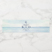 Nautisch Anker Monogram Waterverf Oceaan Waterfles Etiket (Enkel label)