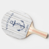 Nautisch anker monogram wit hout tafeltennisbatje (Zijkant)