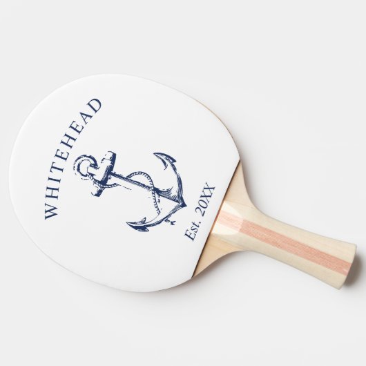 Nautisch Anker Monogram Wit Tafeltennisbatje (Zijkant)