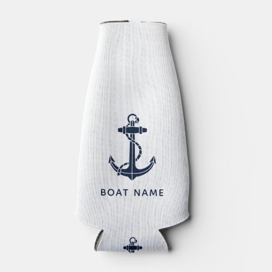 Nautisch Anker Motief Marine Blauw Boot Naam Custo Flesjeskoeler (Voorkant)