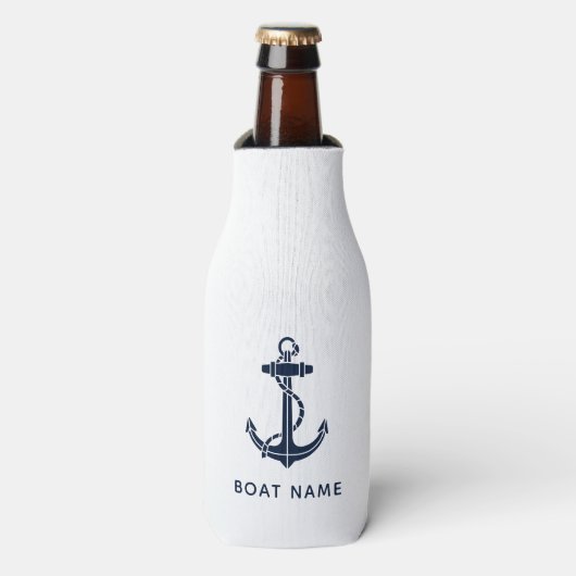 Nautisch Anker Motief Marine Blauw Boot Naam Custo Flesjeskoeler (Fles Voorkant)