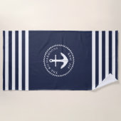 Nautisch anker Naam Modern Navy Blauw Wit Strandlaken (Voorkant)