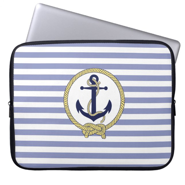 Nautisch anker/Nautical Seaman's knoop/strepen Laptop Sleeve (Voorkant)