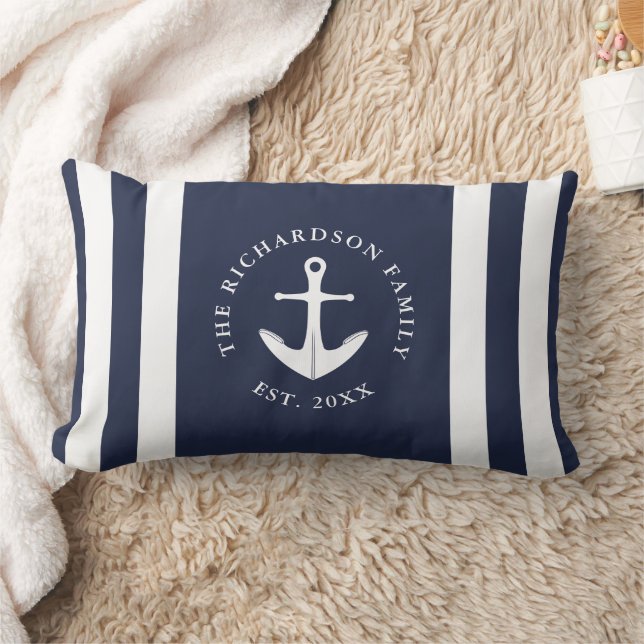 Nautisch Anker Navy Blauw en Wit Familie Kussen (Deken)