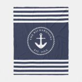 Nautisch Anker Navy Blauw en Wit Stripes Custom Fleece Deken (Voorkant)