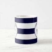 Nautisch Anker Navy Blauw en Wit Stripes Custom Koffiemok (Center)
