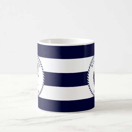 Nautisch Anker Navy Blauw en Wit Stripes Custom Koffiemok (Center)