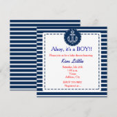 Nautisch anker Navy blauw gestreept Baby shower Kaart (Voorkant / Achterkant)