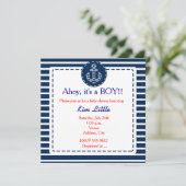 Nautisch anker Navy blauw gestreept Baby shower Kaart (Staand voorkant)