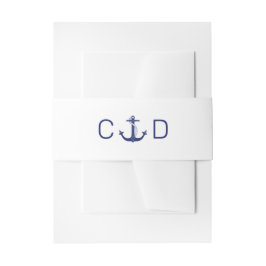 Nautisch Anker Navy Blauw Monogram Initiaal Bruilo Uitnodigingen Wikkel