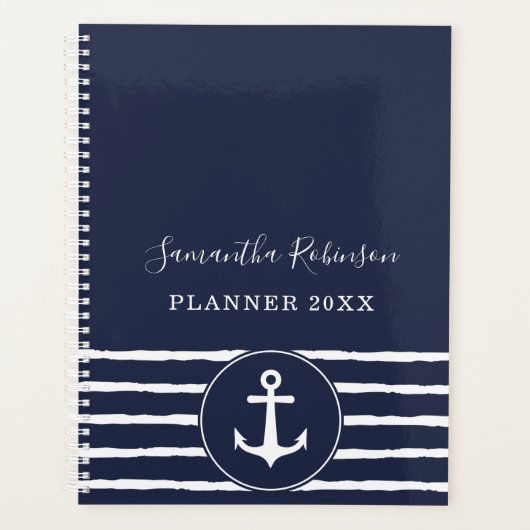 Nautisch Anker Navy Blauw Wit Custom 2024 Planner (Voorkant)