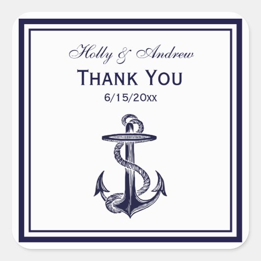Nautisch Anker Navy Blu Framed 2 TY Envelope Seal Vierkante Sticker (Voorkant)