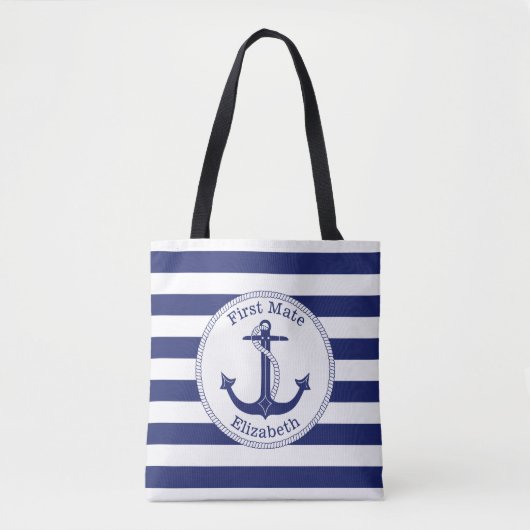Nautisch Anker Navy Blue Eerste Mate gepersonalise Tote Bag (Voorkant)