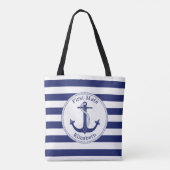Nautisch Anker Navy Blue Eerste Mate gepersonalise Tote Bag (Achterkant)
