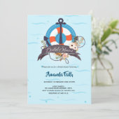Nautisch anker Navy Blue Floral Baby shower Kaart (Staand voorkant)
